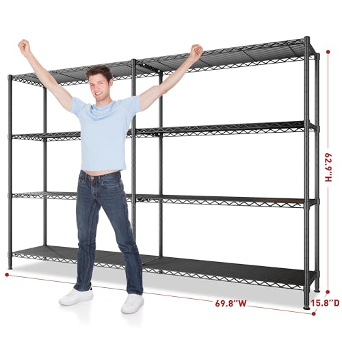 REIBII 69.8" W Storage Shelves 1250LBS Wire Shelving Unit 4 Tier Metal Shelving for Storage Rack Shelves Adjustable Heavy Duty Garage Shelf Pantry Shelves Kitchen Shelving, 69.8"Wx15.8"Dx62.9"H,Black - style: Black-15.8"Dx69.8"Wx62.9"H-4 Tier