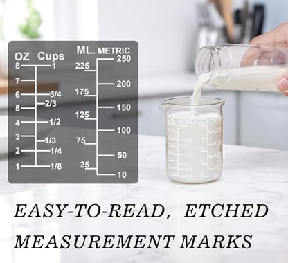 Ackers Etching Scale Glass Measuring Cup Set-V-Shaped Spout，Includes 60ml(2OZ), 120ml(4OZ), and 250ml(8OZ) Glass Measuring Beaker for Kitchen or Restaurant, Easy to Read - size: 60ML/120ML/250ML