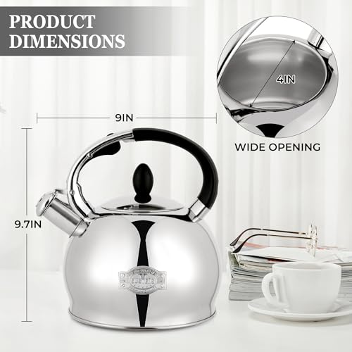 SUSTEAS Stove Top Whistling Tea Kettle - Food Grade Stainless Steel Teakettle Teapot with Cool Touch Ergonomic Handle, With 1 Silicone Pinch Mitt Included,2.64 Quart(SILVER) - color: Silver