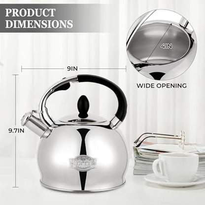 SUSTEAS Stove Top Whistling Tea Kettle - Food Grade Stainless Steel Teakettle Teapot with Cool Touch Ergonomic Handle, With 1 Silicone Pinch Mitt Included,2.64 Quart(SILVER) - color: Silver