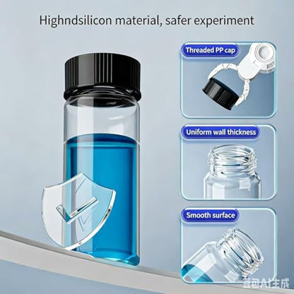 3ml Sample Glass Vials with Screw Caps, Lab Storage Empty Bottle, Clear Borosilicate Glass, Black 13-425 Polypropylene Screw Cap with PE Liners, Pack of 100 - size: 3ML