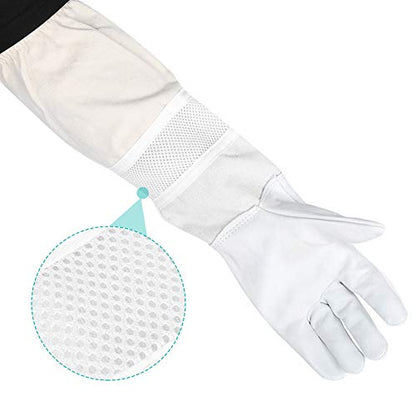 Anti Sting Breathable Bee Gloves, Long Sleeves Goatskin Canvas Gloves with Mesh Structure for Beekeeping Protection (XL)