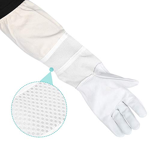 Bee Gloves with Long Sleeves, XL, Breathable Mesh, Elastic Cuff Protective Beekeeper Tool - Durable Goatskin Leather, Ergonomic Design for Hand and Forearm Safety (XL) - size: XL