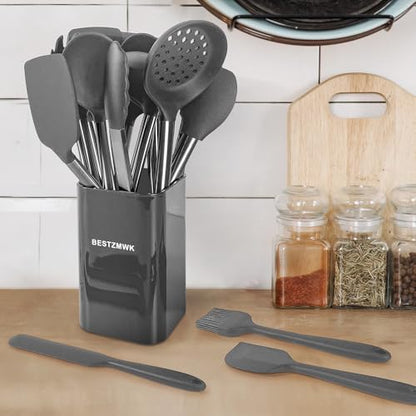 Kitchen Utensil Set-Silicone Cooking Utensils-33 Kitchen Gadgets & Spoons for Nonstick Cookware-Silicone and Stainless Steel Spatula Set-Best Kitchen Tools, Useful Pots (Grey) - color: Gray