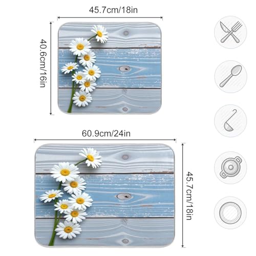 Kcldeci Daisy Wooden Dish Drying Mat,Spring Drying Mat For Kitchen Counter 16 x 18 Dish Drainer Mat Dish Rack Pad Kitchen Counter Mat - color: Daisy, size: 16x18in