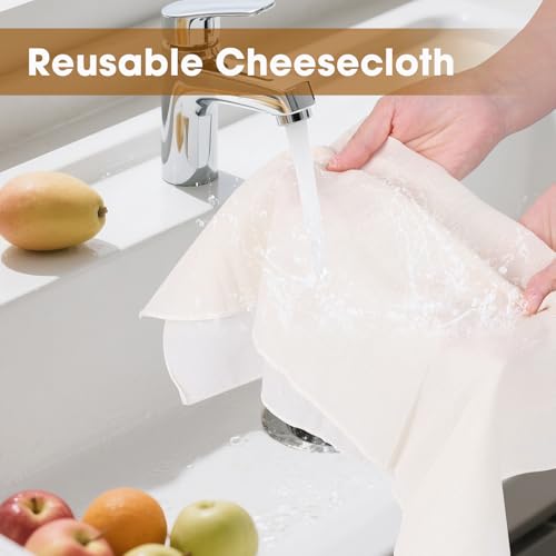 15 PCS Reusable Cheese Cloths for Straining, 20x20 Inch, Organic Cotton Cheese Cloths Unbleached,Cheese Cloth Reusable With Hemmed Edge for Straining Liquid,Cheese Making,Juicing,Baking,Cooking Turkey