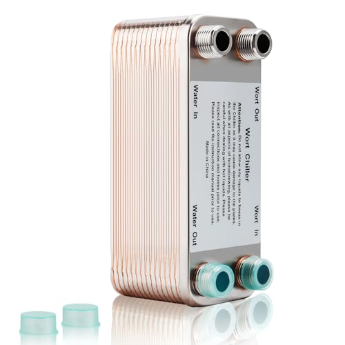 MRbrew Wort Chiller 30 Plates, Brazed Plate Copper Heat Exchanger for Homebrew, Stainless Steel 7.5" x 2.9" Plate, 1/2 NPT Thread Connection Hot Liquid Accelerated Cooler Quick Beer Cooling System - size: 30-plates