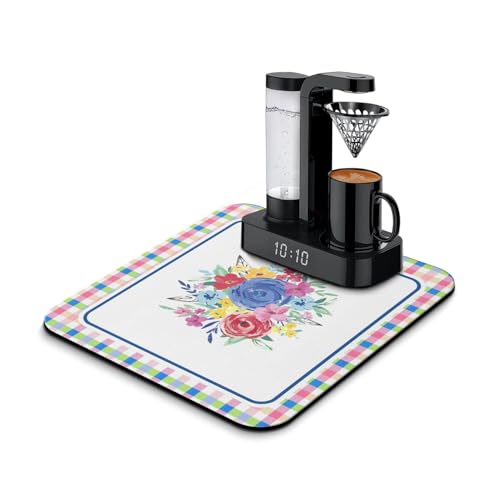 Washable Non-Slip Pioneer Flower Dish Drying Mats,Super Absorbent Quick Drying Mat For Kitchen Counter Home Large Coffee Bar Pad Accessories And Decor 16''x18'' (Colorful Trellis Flower, 16*18) - color: Colorful Trellis Flower, size: 16*18