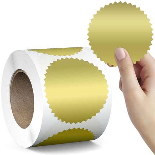 300 Pcs 2 Inch Book Embosser Stickers Roll, Wmiwulien 300 Pack Round Gold Embossed Stickers, Blank Self Adhesive Golden Foil Seals Stickers for Embossing Certificates Package Envelope Wafer Metallic - color: Gold-roll