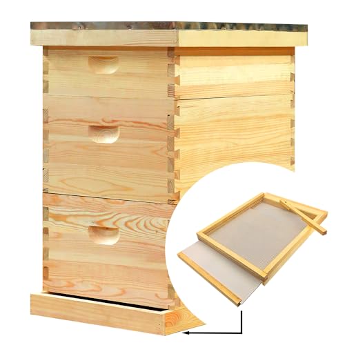 2 Pcs 10 Frame Beehive Screened Bottom Board Dipped in Beeswax with Entrance Reducer,Screen Bottom Board with Solid Wood for Beekeeping Supplies