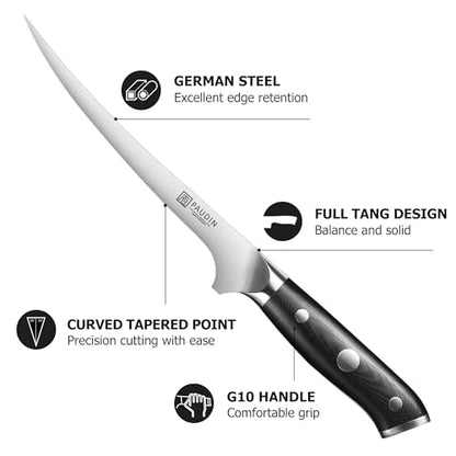 PAUDIN Fillet Knife, 7" Flexible Boning Knives with G10 Handle, Dishwasher Safe High Carbon German Steel Fish Knife for Meat Trimming, Deboning & Skinning,Professional Holiday BBQ Cooking Gift for Men - size: Fillet Knife - 7 inch