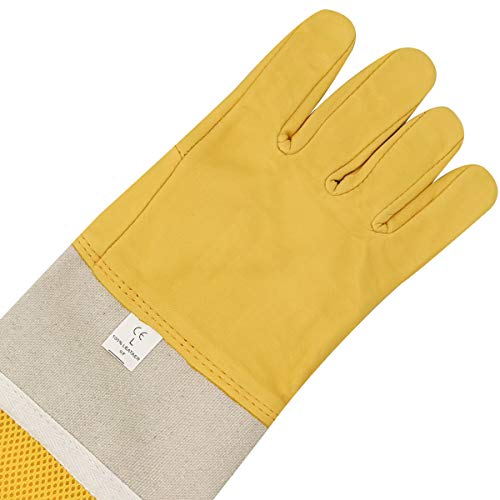 DZXZY Professional Beekeeping Gloves Hornets Premium Goatskin Leather Beekeeing Supplies with Long Canvas Protective Vented Sleeves & Elastic Cuffs.L Large - size: Large (Pack of 1)