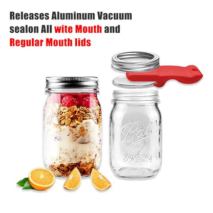 Canning Jar Opener, Mason Jar Opener Canning Tool, Releases Vacuum Seal on Wide Mouth and Regular Mouth Lids,Magnetic Jar Lid Lifter for Canning.Ideal for Preserving, Pickling and Home Food Storage - color: Red