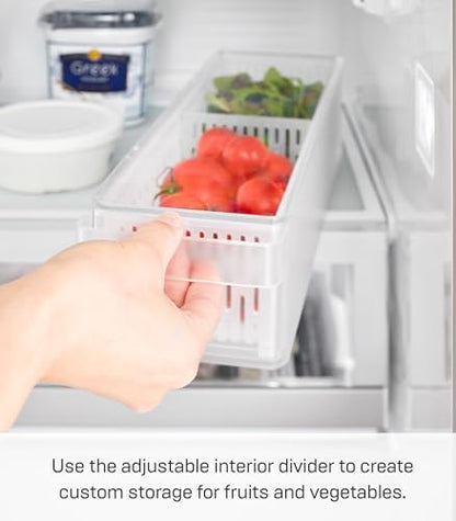 Yamazaki Home Tower Fridge Organizer & Colander – Adjustable Divider For Custom Storage – Stackable Produce Bin For Washing & Storing Ingredients – Easy To Clean & Disassemble - Plastic -