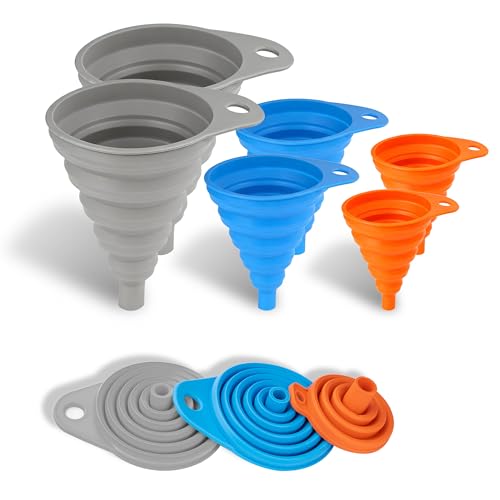 6 Pcs Funnels for Kitchen Use Filling Bottles, Silicone Funnel Small and Large, Foldable Funnel Kitchen Accessories Gadgets