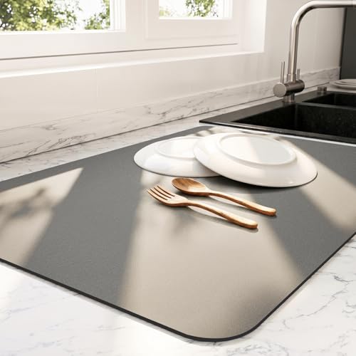 Ecotrim - Dish Drying Mat for Kitchen Counter | Coffee Bar Mat for Countertops | Heat Resistant Drainer Mat with Non-slip Rubber Backed | Hide Stain Kitchen Absorbent Draining Mat | Dark Grey 16"x18" - color: Dark Gray, size: 16" x 18"