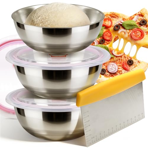 3 Pack Pizza Dough Proofing Containers, 29 oz/850 ml Stainless Steel Proofing Box with Clear Airtight Lids, Stackable Fermentation Storage for Pizza, Bread, Sourdough, Includes Dough Cutter - color: Stainless Steel-850ML