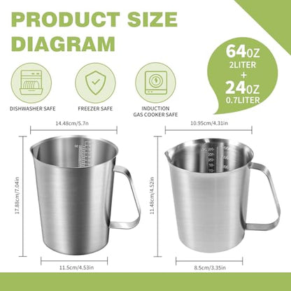 Stainless Steel Measuring Cups 2-Pack, Unbreakable Metal Measuring Cup Set with Easy-Read OZ/ML Marks & Secure Grip Handle, Ideal for Kitchen, Baking, Bar, Party & Pet Food (64 oz+24 oz) - size: 64 oz+24 oz