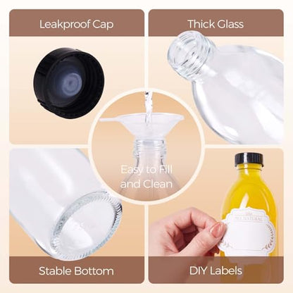8oz Glass Juice Bottle with Lids, 3 Pack Clear Small Glass Bottles Leakproof Refilllable Sample Dispensing Bottles for Juicing, Homemade Vanilla Extract, Essential Oils, Smoothies, Ginger Shots - color: Clear