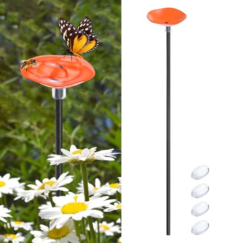 M METERXITY 1-Pack Bee Watering Station, 30cm/11.8 Inch Metal Bee Bath for Garden Water Feeder, Colorful Butterfly Bath Bowl for Outdoor/Garden/Yard Decor [Orange] - color: Orange