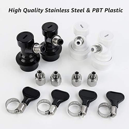 MRbrew 2 Pairs Ball Lock Disconnect Set, Home Brew Ball Lock Corny Keg Fittings for Keg Posts Coupler, with Stainless Steel 5/16'' Gas & 1/4'' Liquid Barbs & Extra 4 Hose Clamps & MFL Swivel Nuts - size: 2 Pairs