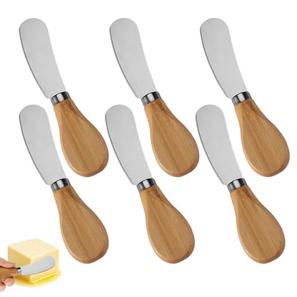Cheese Spreader Knives,6 PCS Stainless Steel Butter Knife Spreader with Wooden Handle,Small Cheese Knives for Charcuterie Board - size: 6 PCS
