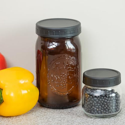 Yodecy 6 Pack 32 oz Amber Wide Mouth Mason Jars with Airtight Lids and Black Plastic Mason Jar Lids, Amber Canning Jars with Lid