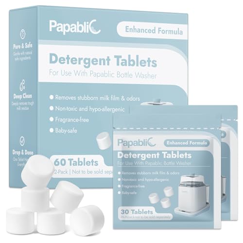 Papablic 60Pcs Official Detergent Soap Tablets for Baby Brezza, GROWNSY, Momcozy Bottle Washer Pro & Portable Bottle Warmer, Compact Travel-Friendly Packs Washing Block - size: 1 Count (Pack of 60)