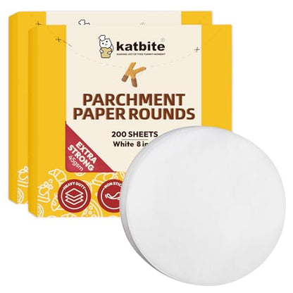 Katbite 8 Inch 400Pcs Parchment Paper Rounds, Round Parchment Paper Cake Baking, Freezing, Patty Separating, Tortilla Wrapping(2 Pack of 200Pcs) - size: 8inch-400