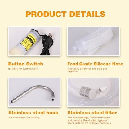 Portable Food Grade USB Electric Wine Transfer Pump,Auto Siphon Self Priming Pump for Bottling Home Brew Wine,Beer,Beverages and Kombucha, DC 5V Mini Water Transfer Pump with Hook,2LPM,Low Noise - color: Black Top-Switch With Hook