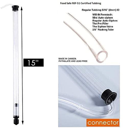 Auto-Siphon 15" For Beer/Wine Bucket Home Brewing, with 4.3 Feet of 5/16 Tubing and Clamp, Auto-siphon Mini