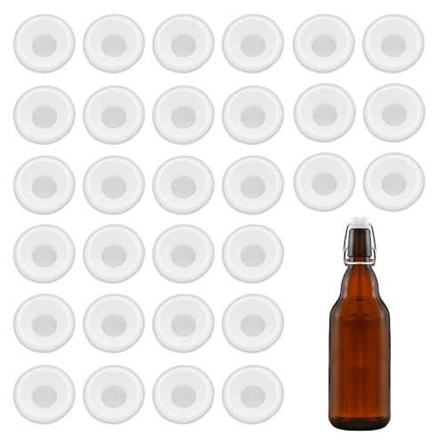 30 PCs Silicone Gaskets Washers Seals for Cap Swing Flip Top Bottle-Red for Home Brew Beer Soda Bottle Sealing (White full cover) - color: White full cover