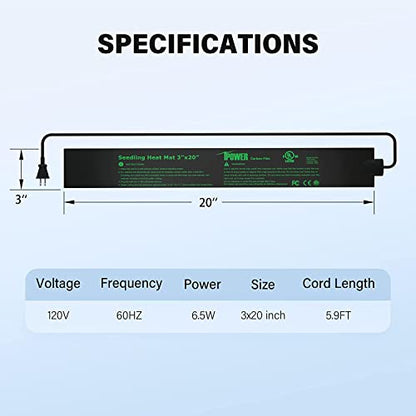 iPower Seeding Germination Starting Brewing Bear Durable Waterproof, Black, 3" x 20"Heat Mat - size: 3" x 20", style: Upgraded Carbon Film