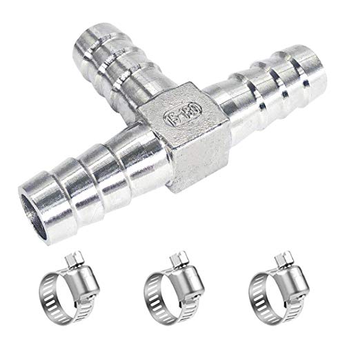 1/4" Tee Hose Barb Fitting Stainless Steel Equal Barb 3 Way T shaped Splitter Joint Connector Adapter Union Fitting for Fuel Gas Liquid Air(Thickened version) - size: 1/4 inch, style: 1 Pcs