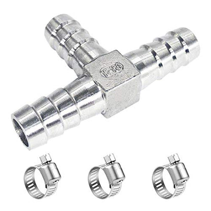 5/8" Tee Hose Barb Fitting Stainless Steel Equal Barb 3 Way T shaped Splitter Joint Connector Adapter Union Fitting for Fuel Gas Liquid Air - size: 5/8 Inch, style: 1 Pcs