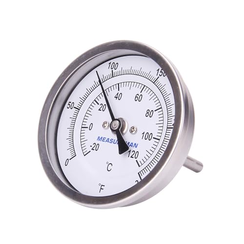 MEASUREMAN Fully Stainless Steel Pot, Kettle, Brewing Bimetal Thermometer, 3" Dial, 2-1/2" Stem, 0-250 deg F/-20-120 deg C, -1% Accuracy, Adjustable, 1/2" NPT Back Mount （2 Pack） - size: 0-250 deg F/-20-120 deg C, style: 2-1/2" Stem 2pc