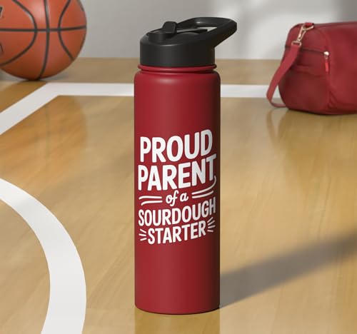 Proud Parent Sourdough Starter Active Yeast Stainless Steel Insulated Water Bottle - color: Red