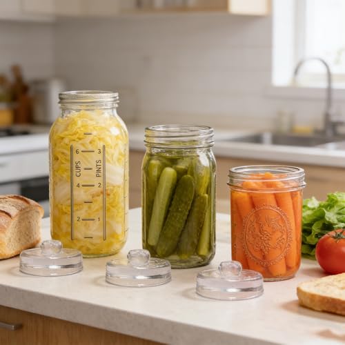 9 Pack Fermentation Weight with Easy Grip Handle,Heavy Glass Fermenting Weights for Wide Mouth Mason Jars,Clear Canning Fermentation Kit for Sauerkraut,Kimchi,Pickles - size: 9pack