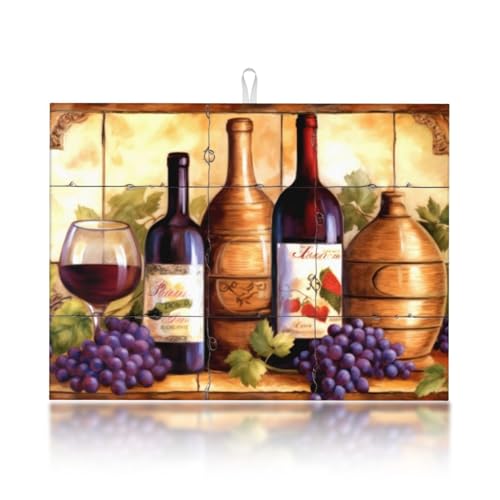 Large Dish Drying Mats For Kitchen Counter Microfiber Kitchen Drying Mat XL Draining Pad Absorbent Quick Drying Dish Mat 18x24 Inch - Wine Bottle Tile Mural - color: Wine Bottle Tile Mural