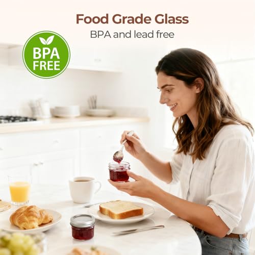 ComSaf 4 oz Mini Mason Jars Bulk Set, 16 Pack Glass Jars with Lids | BPA-Free Materials, Spice Rack, Small Jam, Honey Samples, Wedding Favors, DIY Candles, Labels and Twine - size: 4oz*16 regular mouth