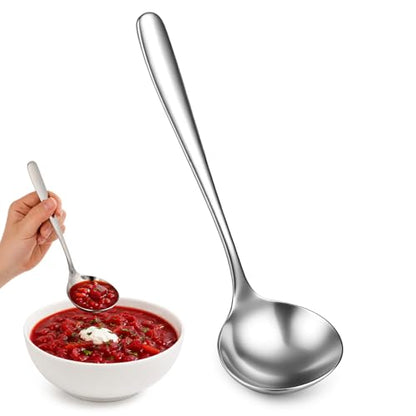 Soup Ladle, 304 Stainless Steel Small Ladle for Serving | 7.8 Inch Long Gravy Ladles for Soup Gravy and Sauce Kitchen Long Handle Spoon (Silver)