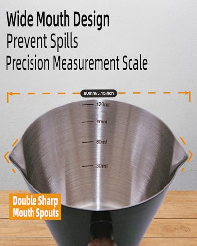 Espresso Shot Cups- 4oz Double Spouts Espresso Measuring Cups with Wooden Handle - Coffee Bar Accessories, Black（2 Pcs） - color: Black 2 Pcs