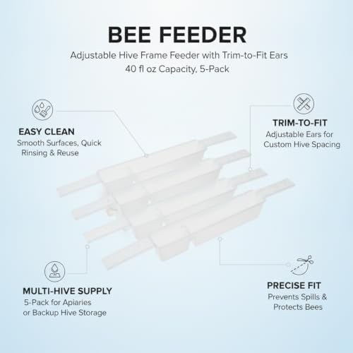 Bee Feeder, Adjustable Hive Frame Feeder with Adjustable Ears for Langstroth Hives, 40 fl oz Capacity, 5-Pack