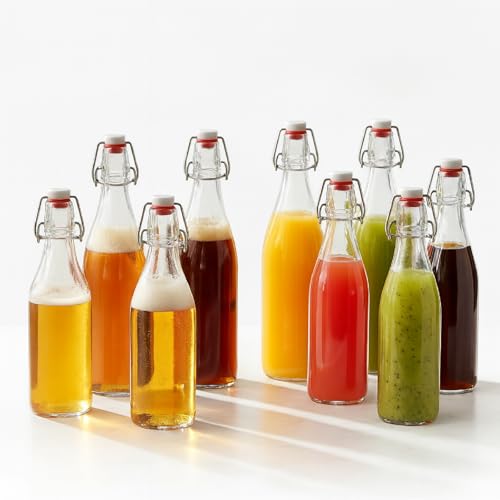 Maxdot 24 Set Swing Top Glass Bottles 8/12/18oz Flip Top Beer Brewing Bottles with Stopper Lids for Home Brewing Beer, Juice, Tea, Wine, Fermentation, Kombucha, Mead, Vinegar Bonus 2 Pourers