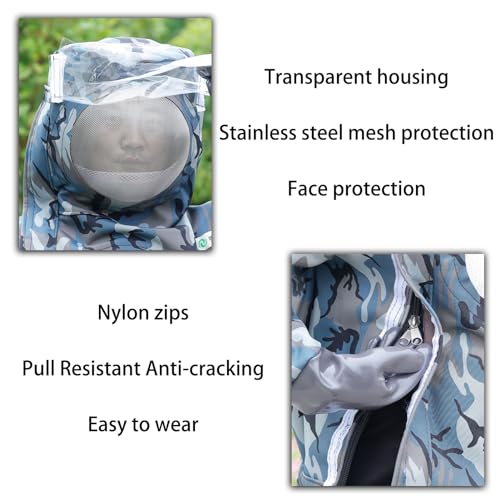Bee Suit Beekeeper Suit Camo with Beekeeping Gloves,with Round Veil Full Body Beekeeping Suit
