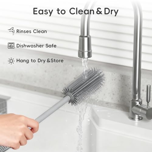 Silicone Cleaning Brush Kit,Water Bottle and Straw Cleaner Brush Set for Tumbler,Baby Bottle,Breast Pump Part,Nipple,Sippy Cup,Glass,Dishwasher Safe,BPA Free,3 Pcs - color: Gray