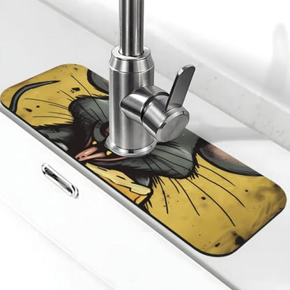 Faucet Mat For Kitchen Sink Super Absorben Diatomite Fast Drying Stone Faucet Suction Pad 15 X 5.5 Inch Non-Slip Washable Sink Mat Gadgets For Bathroom Kitchen Counter Rat Eats A Piece Of Cheese