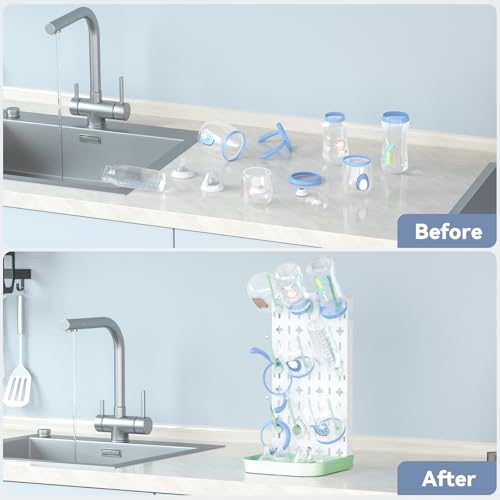 Baby Bottle Drying Rack Baby Bottle Holder Space Saving Bottle Dryer Rack Station Countertop Storage Organizer 12 Travel Bottle Drying Rack Vertical Breast Pump Part Plastic Bag Cup Dryer Tower Green - color: Green