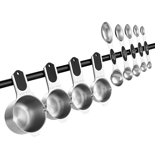 Spring Chef Magnetic Measuring Cups & Spoons Set, Patented, Strong N45 Magnets, Heavy Duty Stainless Steel Fits in Spice Jars for Baking & Cooking, BPA Free, Round Set of 9, Black - color: Black, size: Set of 9