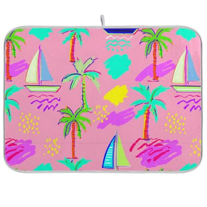 Sailboat Palm Trees Dish Drying Mat for Kitchen Counter Super Absorbent Draining Mat with Non-slip Backed Waterproof Sink Mats for Draining Racks Countertops Sinks Dish Bottles Cups Bowl